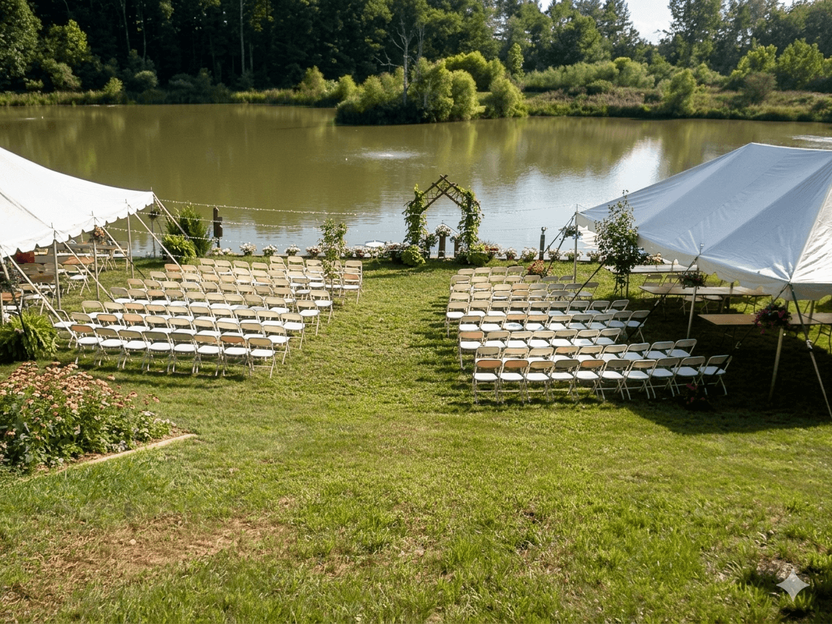 Stacked black event chairs ready for delivery